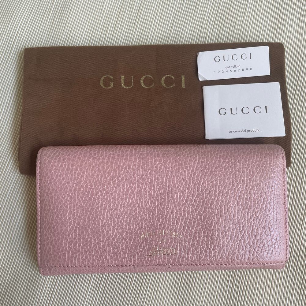 Authentic Gucci 354498 Blush Pink Pebbled Leather Continental Wallet w/ Dust Bag